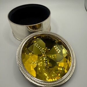 Lori Greiner Silver Jewelry Box Trinket box with Yellow Crystal Gem Lid